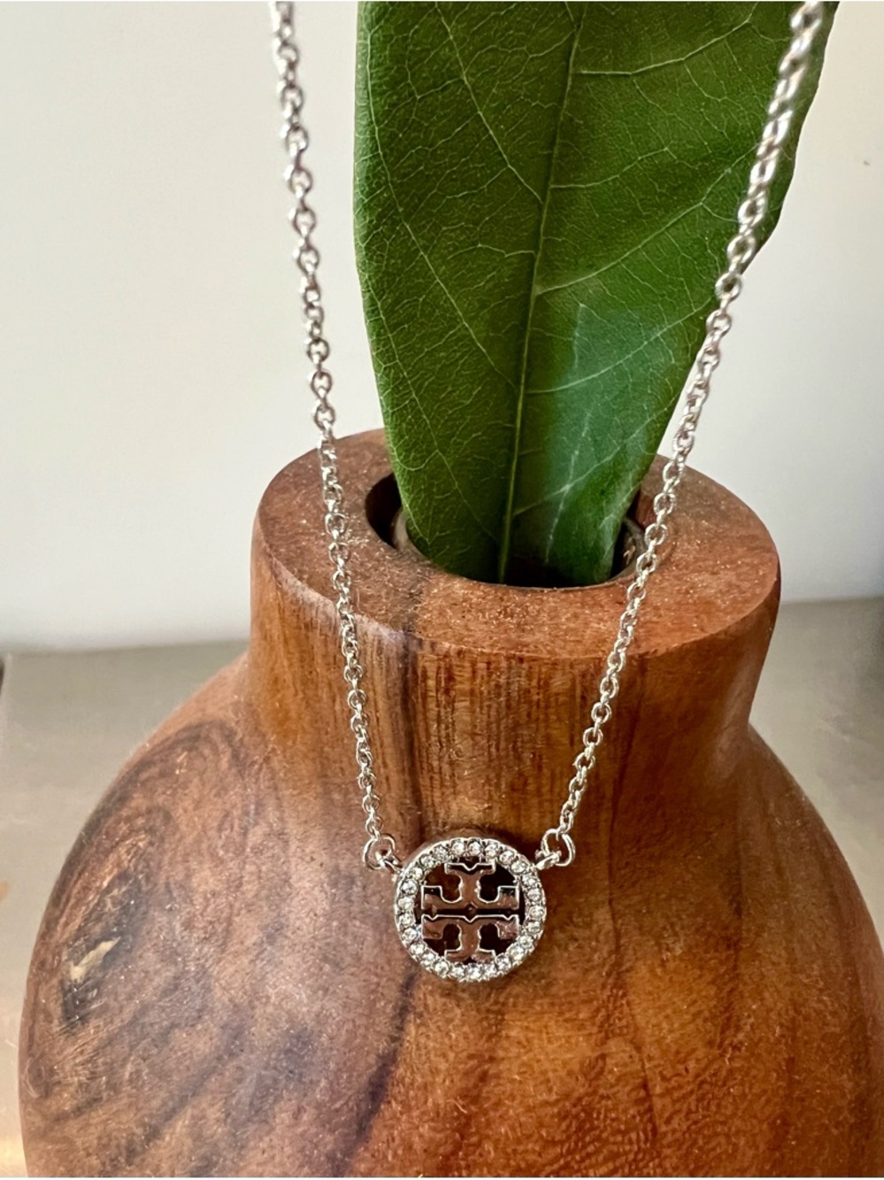 Tory Burch Silver Logo Circle Pendant Necklace